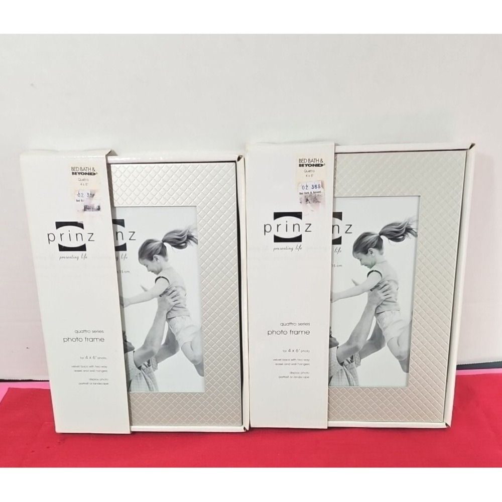 2 Prinz Silver Gray Tone Tabletop Photo Picture Frames 4" x 6" Photo 201-6546‎
